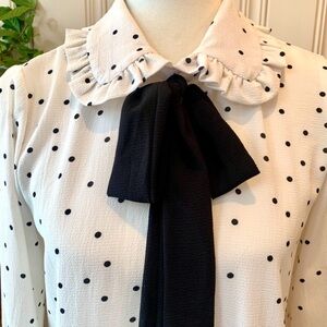 E A M POLKA DOT BLOUSE BOW COLLAR MEDIUM IVORY NEW